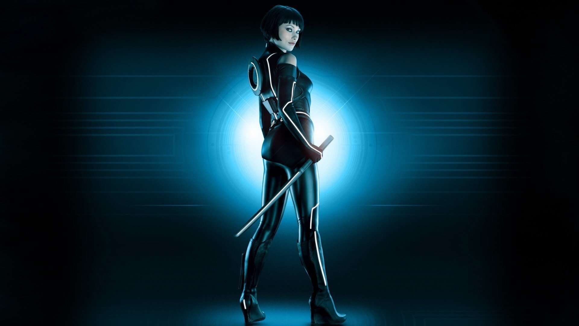 tron tron: dziedzictwo obcisły garnitur miecz dziewczyna światło spojrzenie kobiety