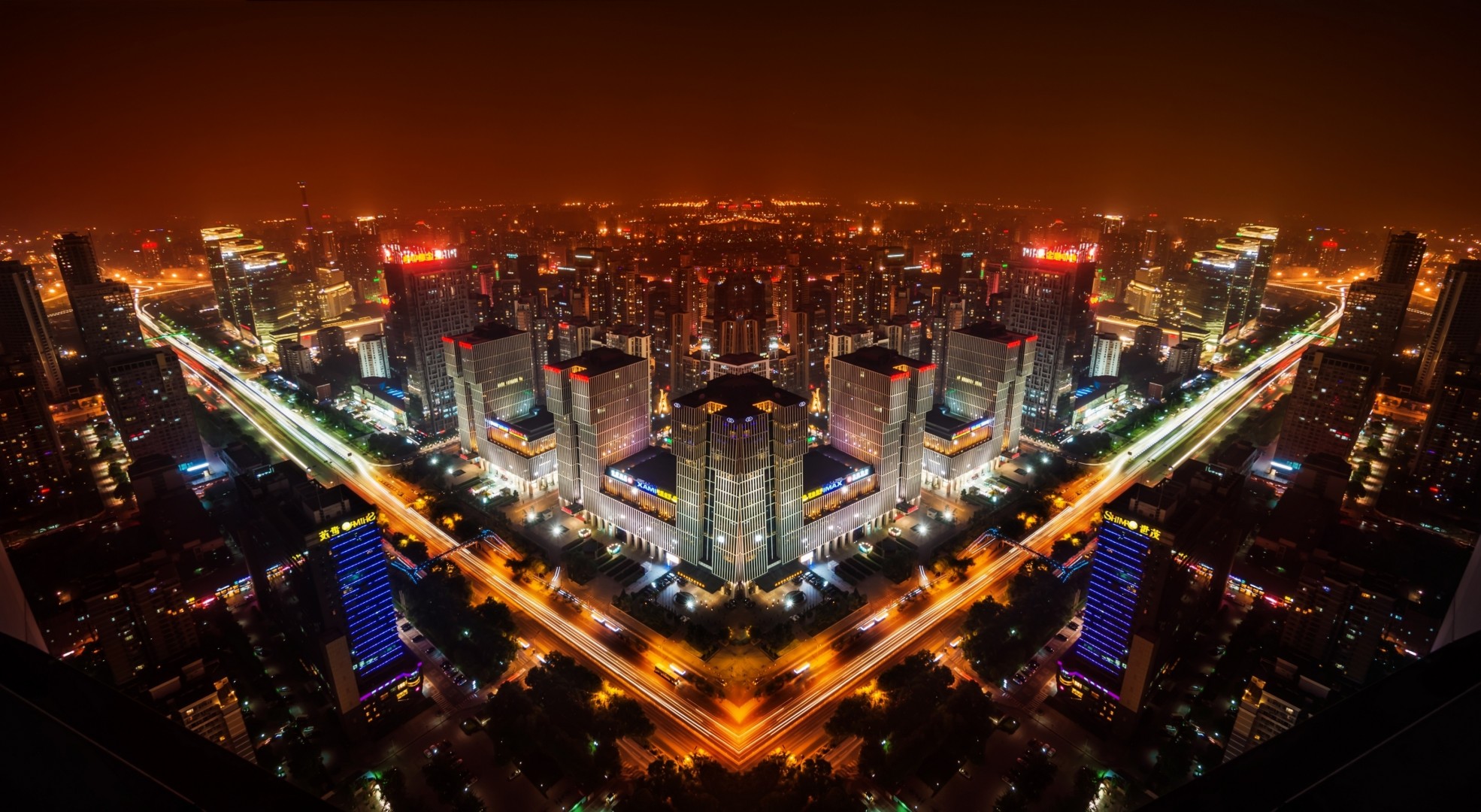 pekin chiny panorama nocne miasto
