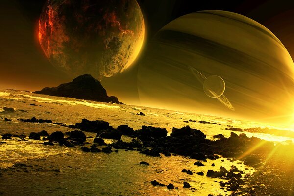 Art Zachód słońca planety Satelita