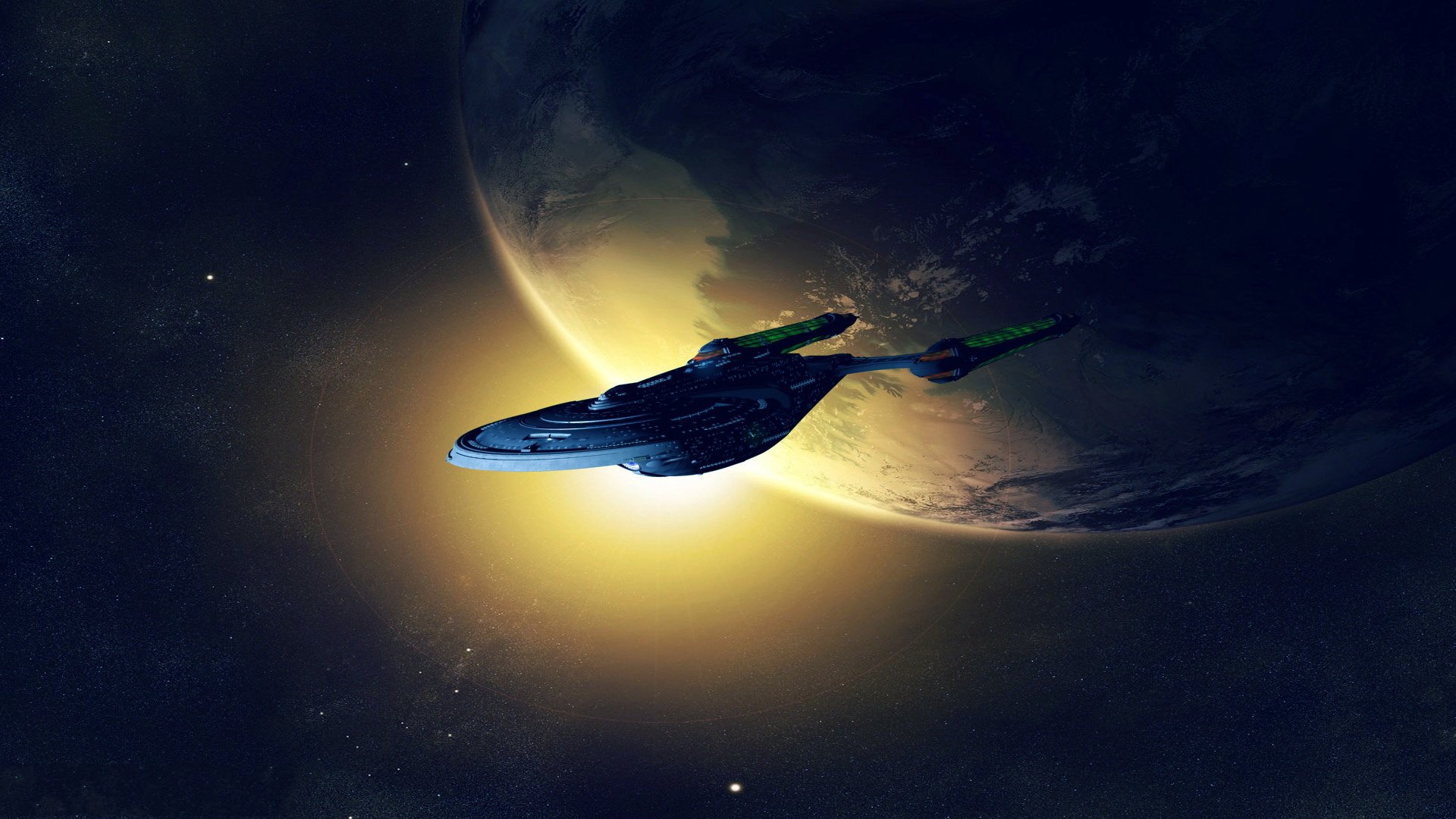 tar trek statek kosmiczny planeta światło