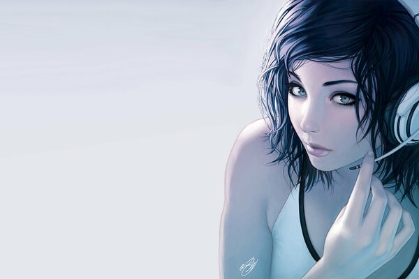 Rysunek ślicznej dziewczyny w słuchawkach